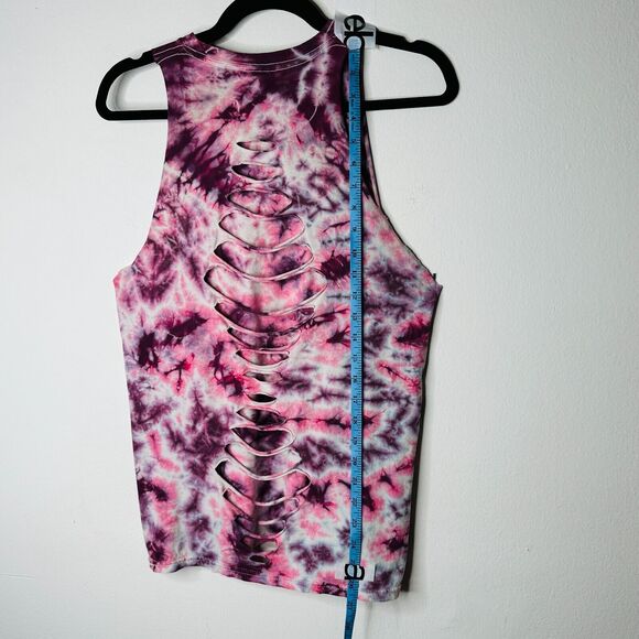 Sleeveless Cropped Hand Cut Out Plum & Pink Cream Tie Dye Crew Neck Top S - Picture 7 of 10